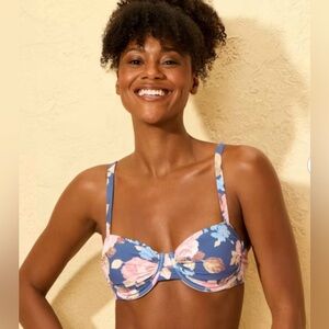 Shade & Shore Floral Print Shirred Balconette Underwire Bikini Top Sz 32B NWT